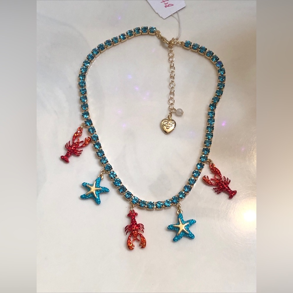 Betsey Johnson Mermaid Jewels Crystal Tennis Necklace Lobster & Starfish NWT - Picture 11 of 12